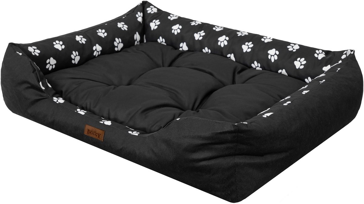 Hobbydog Puffy Prestige - Waterdicht Hondenbed - 114x84 cm - Zwart met Pootafdrukken