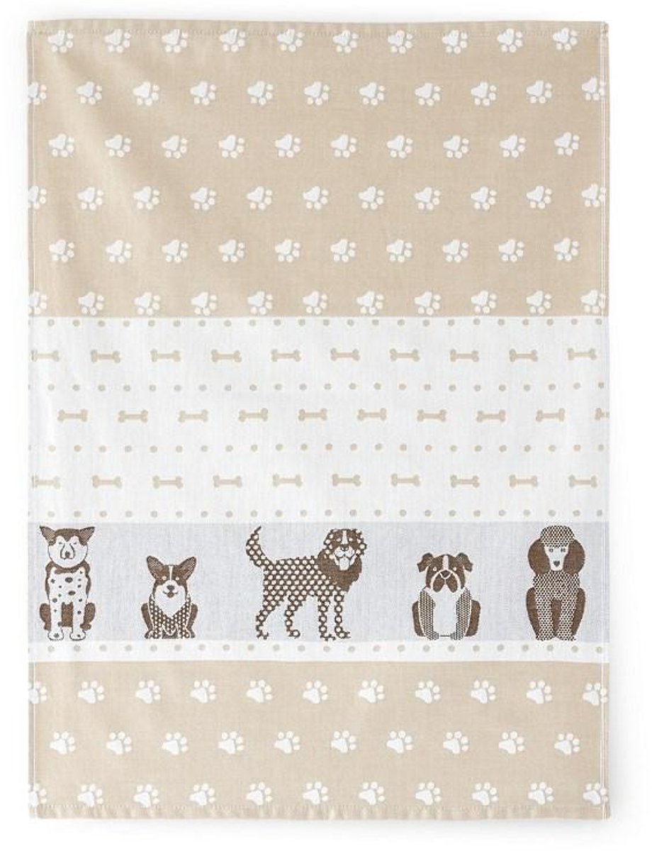 Zwoltex - Theedoek - 50x70 cm - Beige - Pieski Design - Egypte Katoen