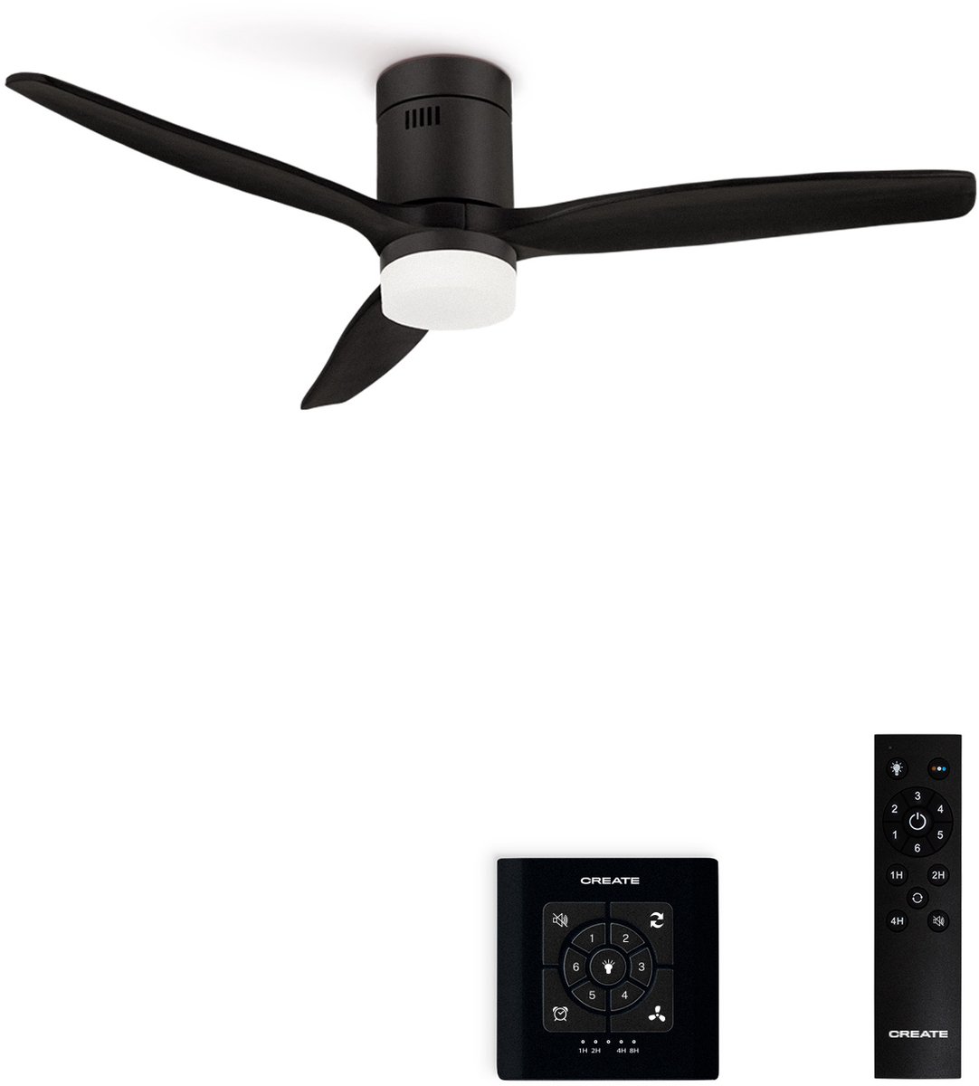 CREATE - Stille 40W plafondventilator met technische ABS bladen in verschillende maten - L - Met licht - Controller voor wandmontage - WIND CALM