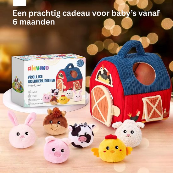 Baby Speelgoed 6-12 maanden - Sensorisch Pluche Speelgoed met Stal en 6 Dierenvriendjes - Montessori Speelgoed met Boerderijdieren - Baby Cadeau met Knuffels - Educatief speelgoed - Knisperboekje Baby - Kinderspeelgoed 1-3 jaar van Alevaro — afbeelding 3