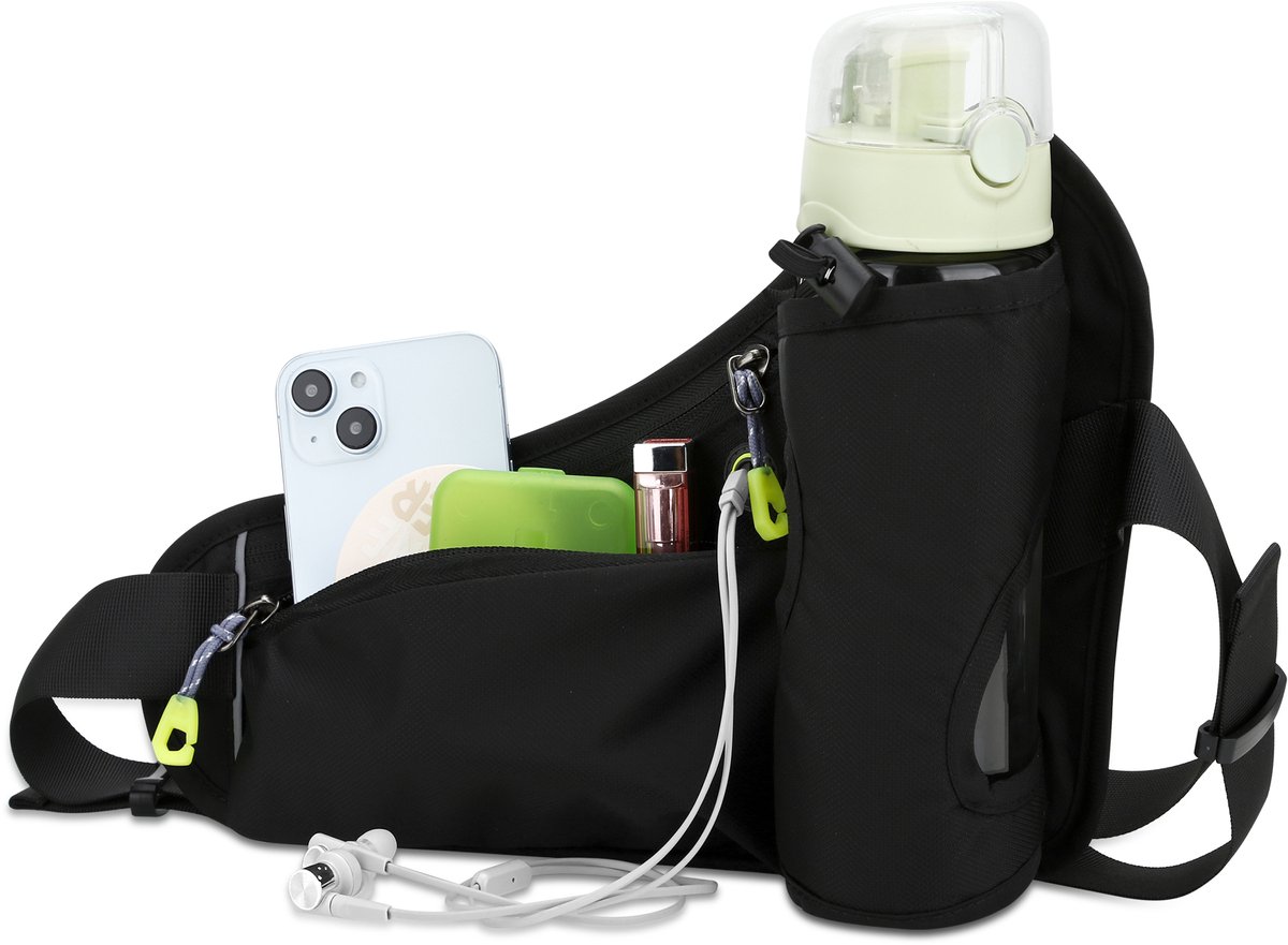 Cadorabo Fanny pack geschikt voor mobiele telefoons in ARALIA ZWART - Verstelbare lengte taille tas fanny pack mobiele telefoon tas met rits
