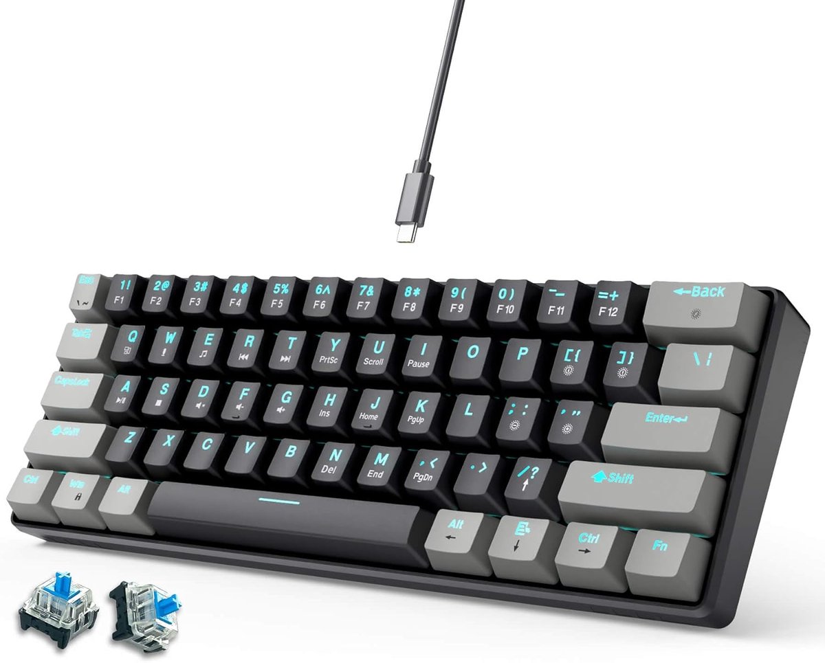 Mechanisch Toetsenbord - Compact Gaming Toetsenbord - Gamen Werken - Anti-Ghosting Toetsen - 61 Toetsen - Grijs Zwart