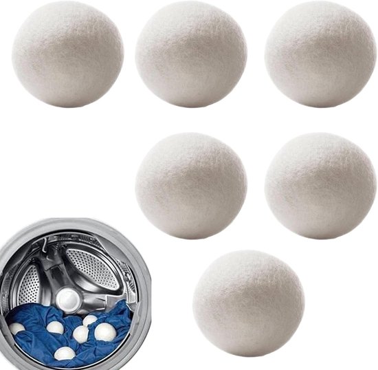 6 stuks - Wollen droogballen - 4cm - Wasdroger ballen - Droogballen - Wasbollen - Wasballen - herbruikbare - verkort de droogtijd - verminderen statische elektriciteit - voor thuis en in hotels - voor kleding, beddengoed en handdoeken - wit