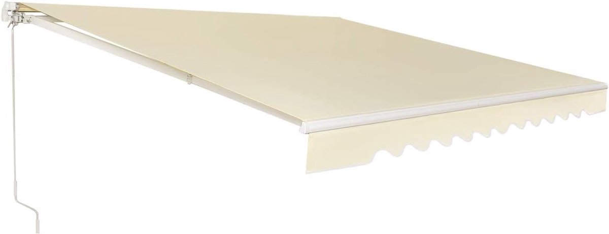 KOMFOTTEU 3,6x3m Luifel met scharnierarm, zonwering, luifel, balkonluifel, intrekbaar met handslinger, zonwering, anti-UV en waterdicht, van metaal en polyester, met instelbare hoek