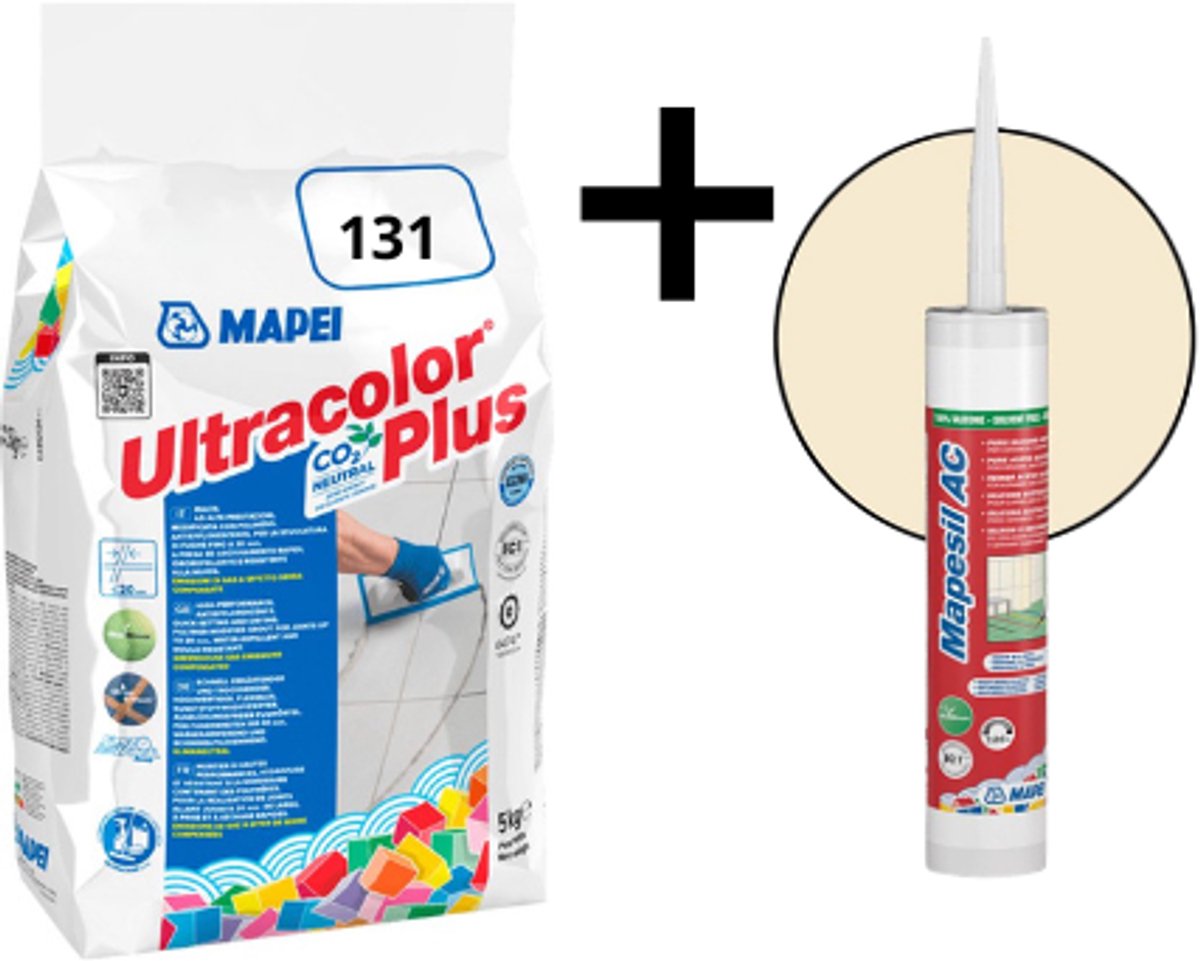 Combiapkket Mapei Ultracolor Plus kleurcode 131 + siliconen kit kleurcode 131