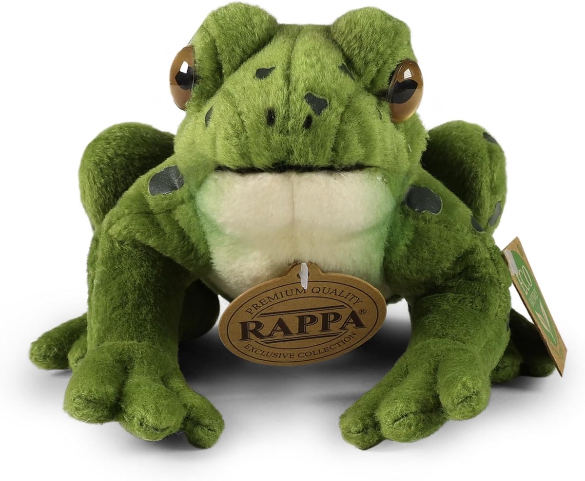 Knuffeldier kikker - Pluche kikker - Knuffelen en spelen - Machinewasbaar tot 30°C - 19 cm zittend - Groen met wit