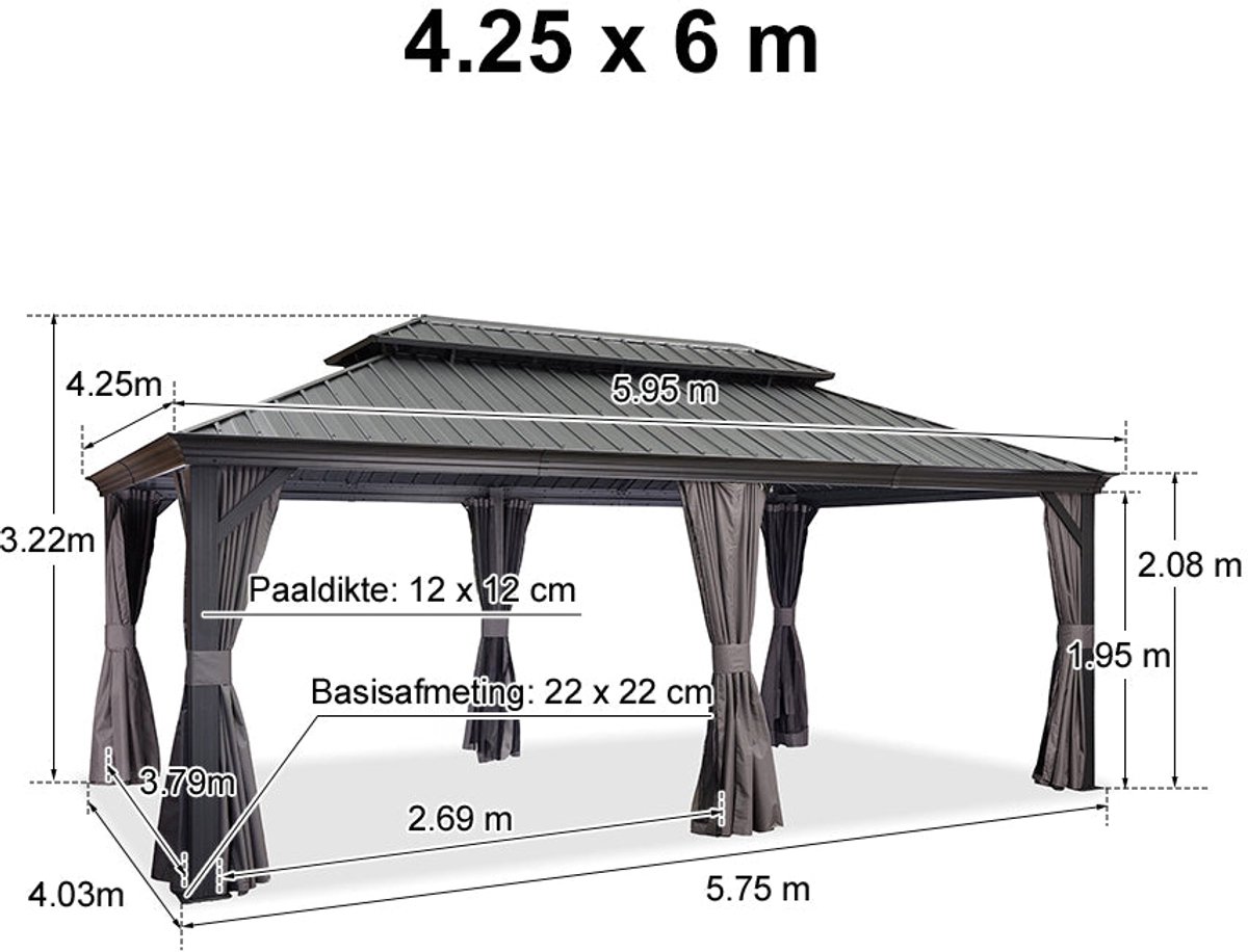 Purple Leaf Hardtop pavillon 6 x 4,25 m - gris luxe