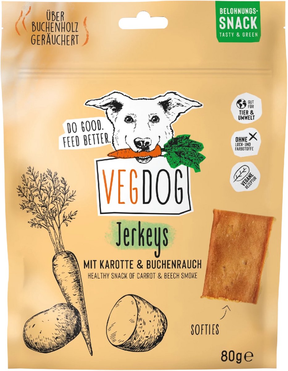 VEGDOG Jerkeys - Vegan Hondensnack - Jackpot Beloning - Gerookt - Hypoallergeen