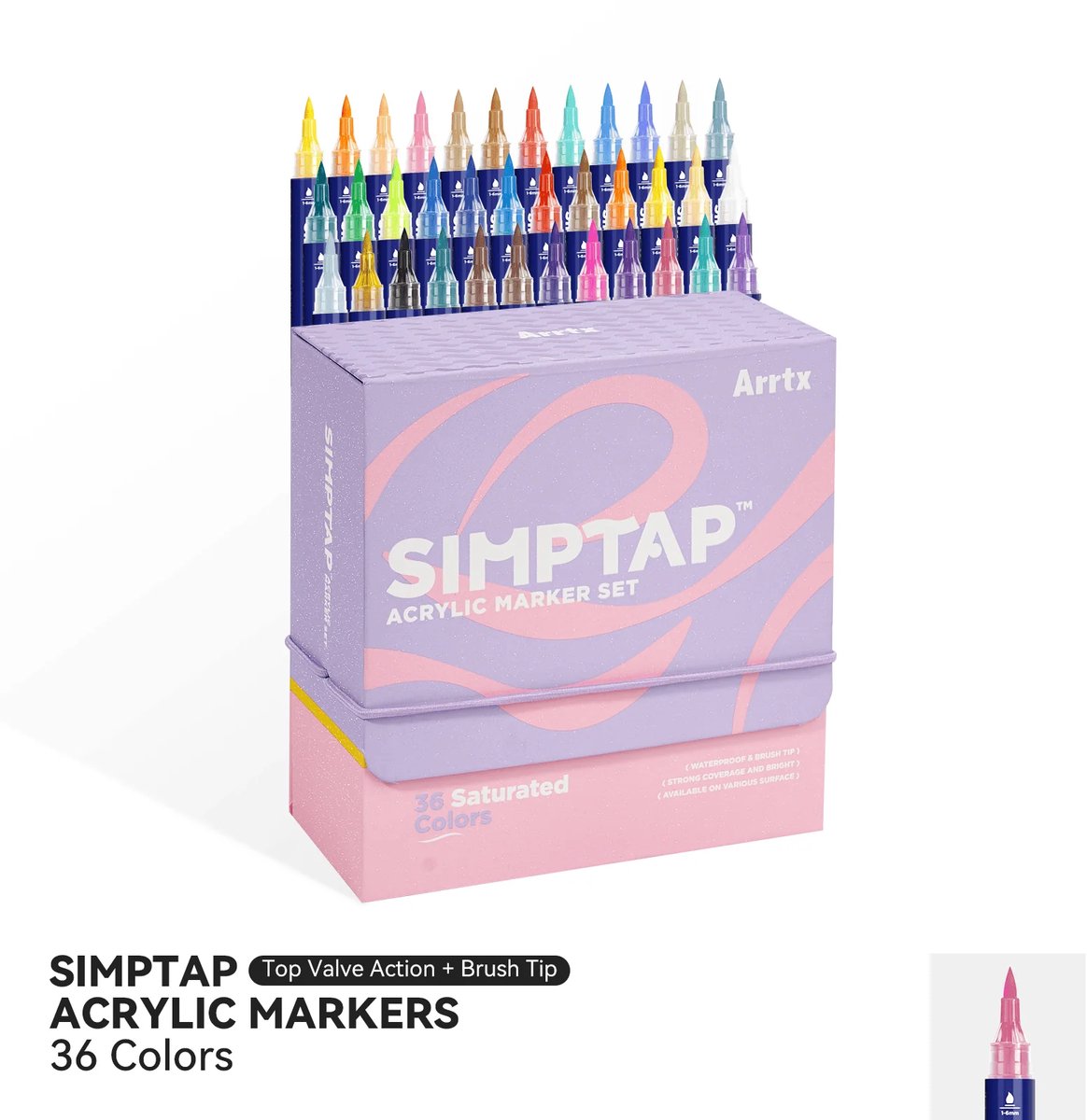 Arrtx - Acrylmarkers - Simptap - Top Valve Action - Paint Brush Tip Markers - 36 kleuren