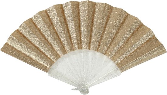 Foto: Glinsterende handwaaier decoratieve waaier feestdecoratie fonkelende ribben e n maat goud
