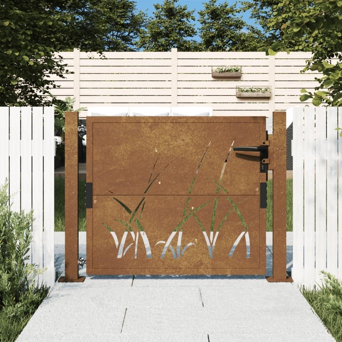 Tuinpoort Cortenstaal - Design Poort - Tuin Afscheiding - Uniek Gras Patroon - 105x80 cm -