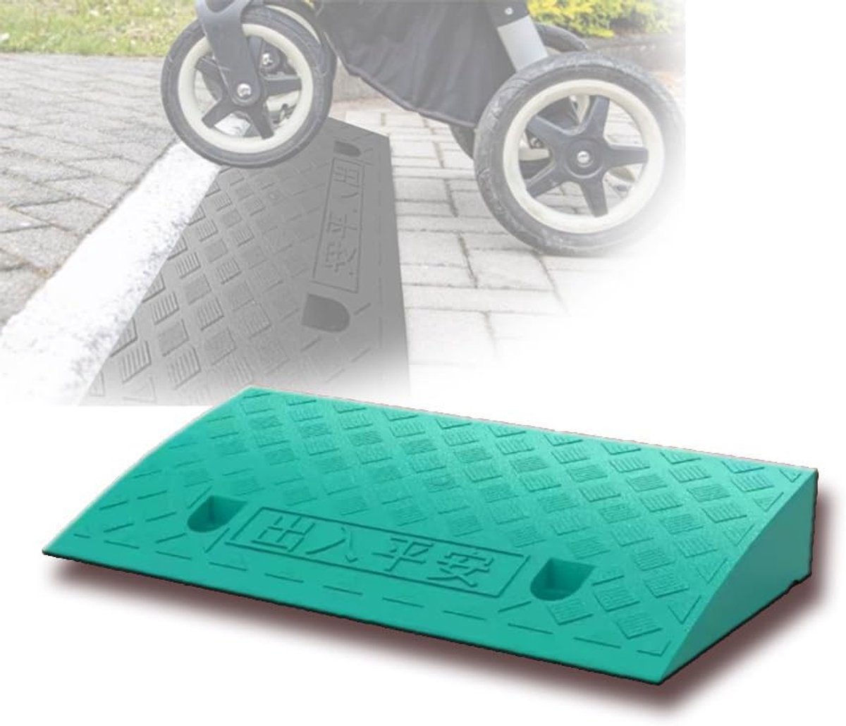 Oprijplaat - Stoeprand helling - Drempels overbruggen - Duurzaam rubber materiaal - 50x27x7cm - Groen