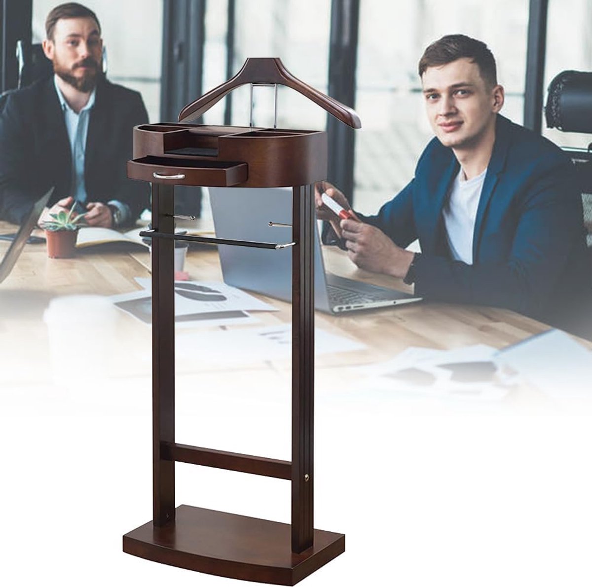 Kledinghanger Pak - Valet Stand - Kleding Netjes - Stabiel Houten Frame - 42 Inch Hoog - Bruin