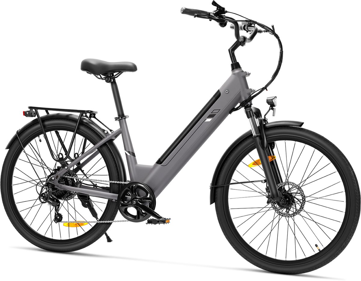 Touroll J2 ST Elektrische stadsfiets – Lage instap e-bike – 250W Motor – 45 Nm Koppel – 561,6Wh Accu – Tot 100 km Bereik – 7 Versnellingen – Voorvorkvering – Draagrek – StVZO Verlichting – Zwart – foto 2