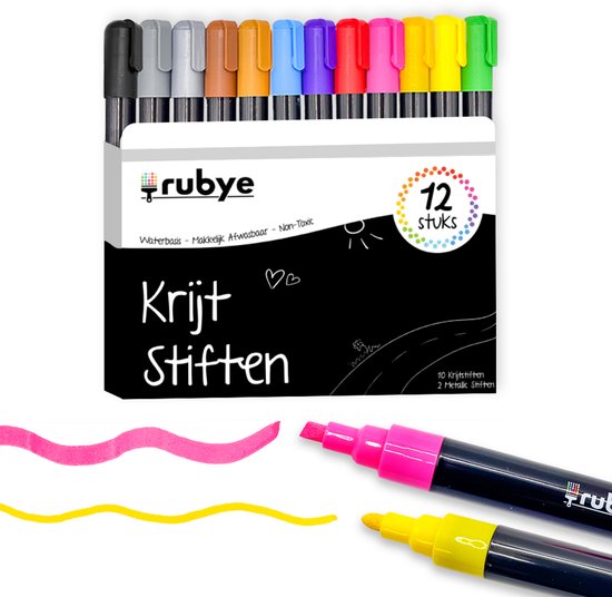 STATIONERY ISLAND Krijtstiften wit, krijtstiften voor schoolbord, uitwisbare vloeibare markeerstiften afveegbaar voor schoolbord, raam, glas en spiegel (10 mm brede penpunt, 4 stuks