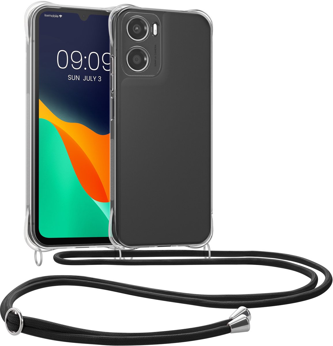 kwmobile telefoonhoesje geschikt voor Motorola Moto G06 - Hoesje met telefoonkoord - Back cover in zwart / transparant