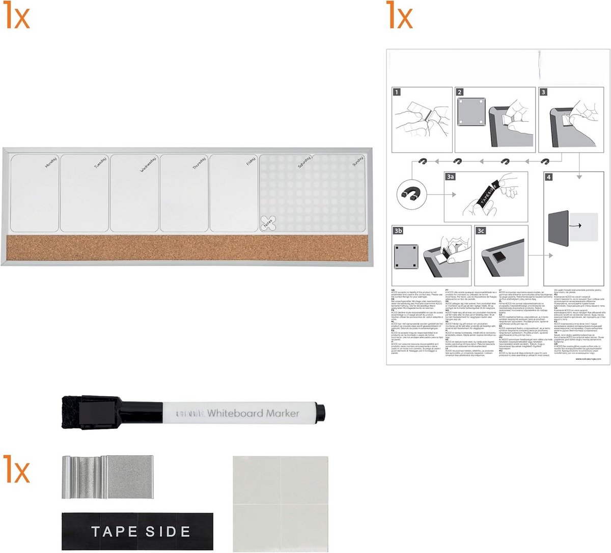 PromoHome Kleine Magnetische Weekplanner met Prikbord Kurk – Whiteboard Familie Planner – Droog Uitwisbaar – Wand of Koelkast – Inclusief Marker & Magneten – 58,5 x 19 cm — cadeau in Kalenders & Planners - foto 7