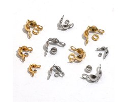 100pcs Stainless Steel Squeeze Bead Clasps, Silver Squeeze Beads Tips Bead Caps Chains Clasps Pearl Tips Button Covers for Buttons and Shrink Accessories DIY
