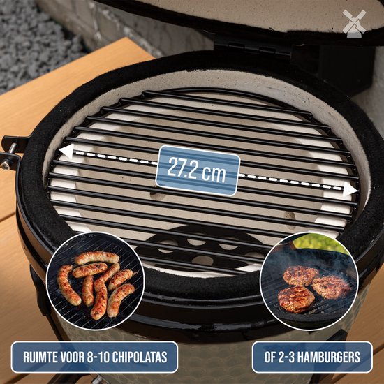 BluMill Kamado BBQ Egg - Kamado 13 Inch - Houtskoolbarbecues - Beige - Ø 27 cm - Houtskoolbarbecue Met Thermometer van BluMill — afbeelding 2