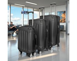 Zwarte ABS kofferset 3-delig – Handbagage & Reiskoffers met 