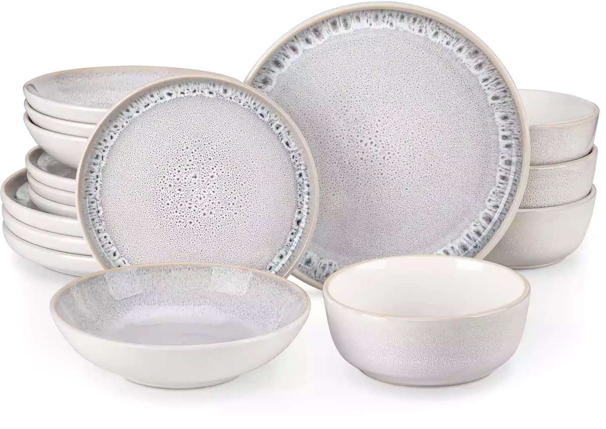 Serviesset - 4 Persoons Servies - Keramiek - Diner- en Dessertbord - Ontbijt- en Pastakom - 16-delige Set - Beige