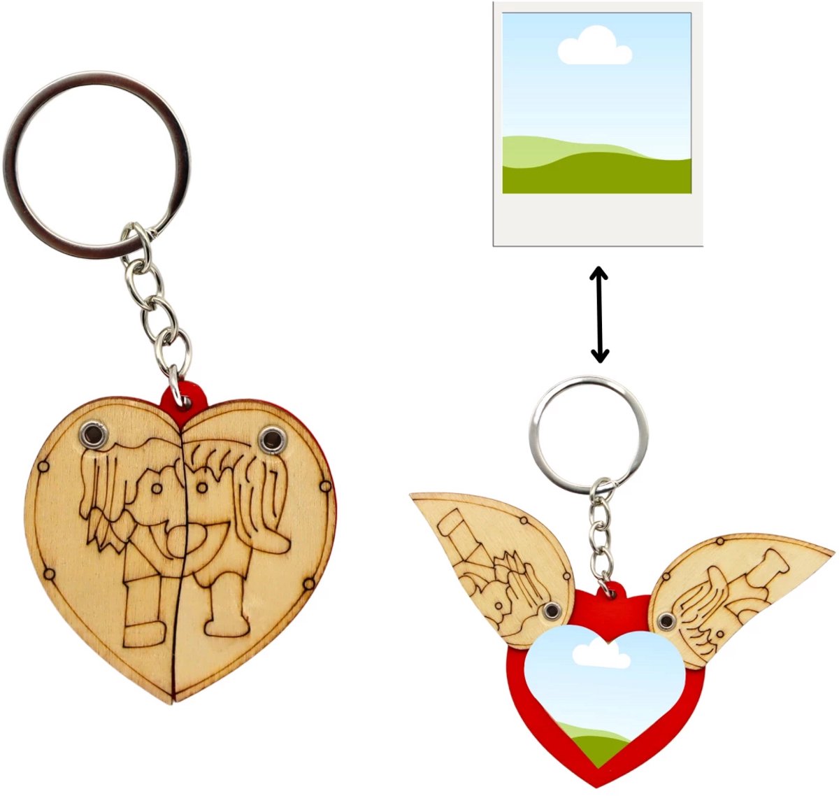 Sleutelhanger Fotolijstje van Hout Hartje – Kleuren of Verven – DIY Foto lijst – Creatief Knutselen - Schattig Cadeau voor aan een tas of sleutelbos
