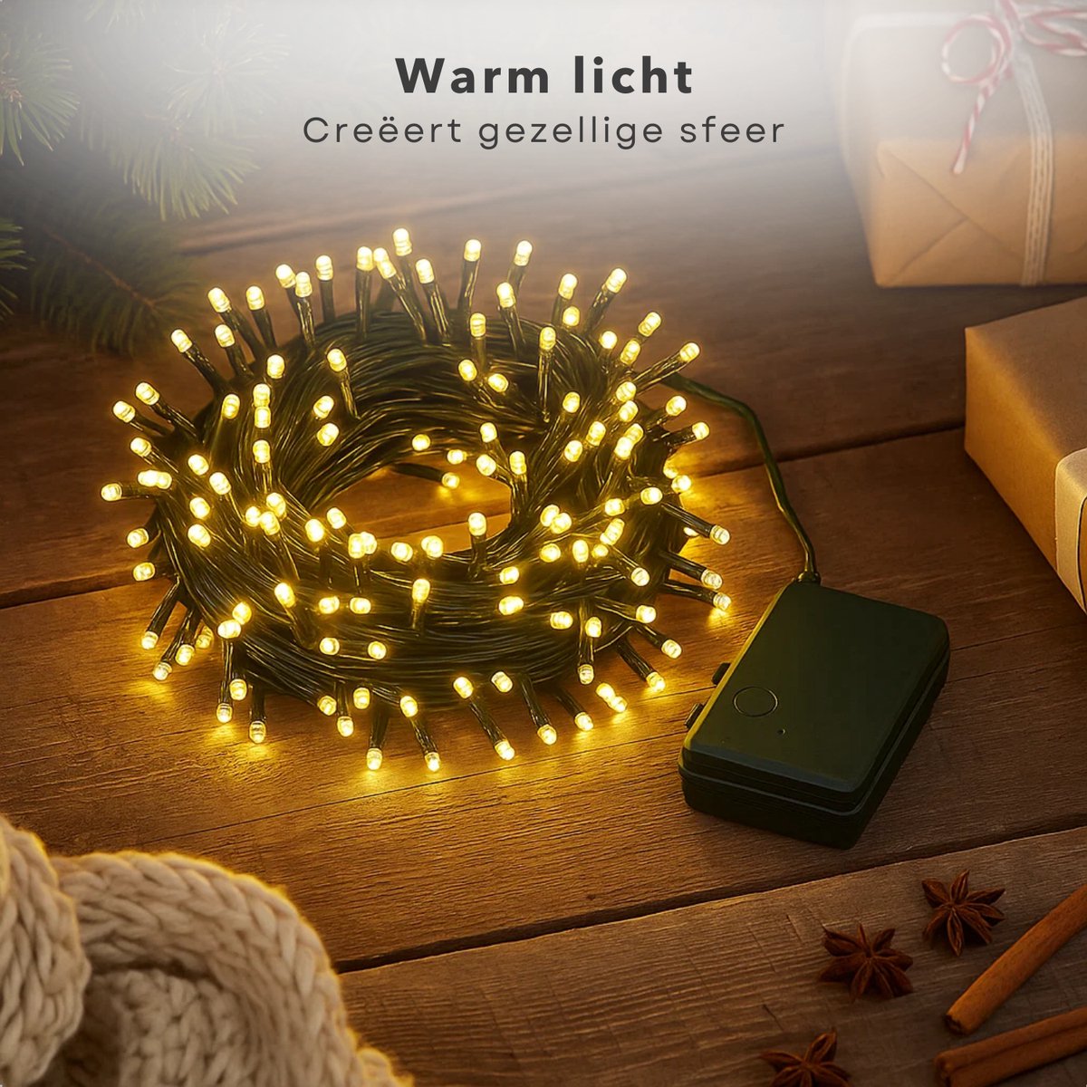 Cheqo® Kerstverlichting Op Batterij - Warm Wit LED Lampjes - Geschikt Voor Binnen En Buiten - 96 LED Lampjes - 7 Meter Lichtsnoer - Met Timer - 8-Functies - IP44 Waterdicht - Zwarte Kabel - 3x AA Batterijen - Kerstlampjes - Kerstboomverlichting – foto 3