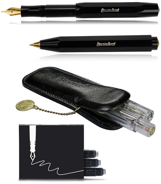 Kaweco - Cadeau - pennenset - (4delig) - Etui - Vulpen Extra Fine - Balpen - Zwart - doosje inktpatronen