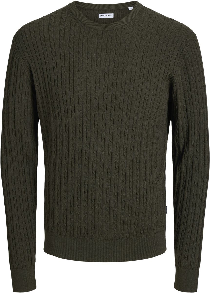 JACK & JONES Emil knit cable crew neck slim fit - heren pullover viscosemengsel met O-hals - groen (rosin)