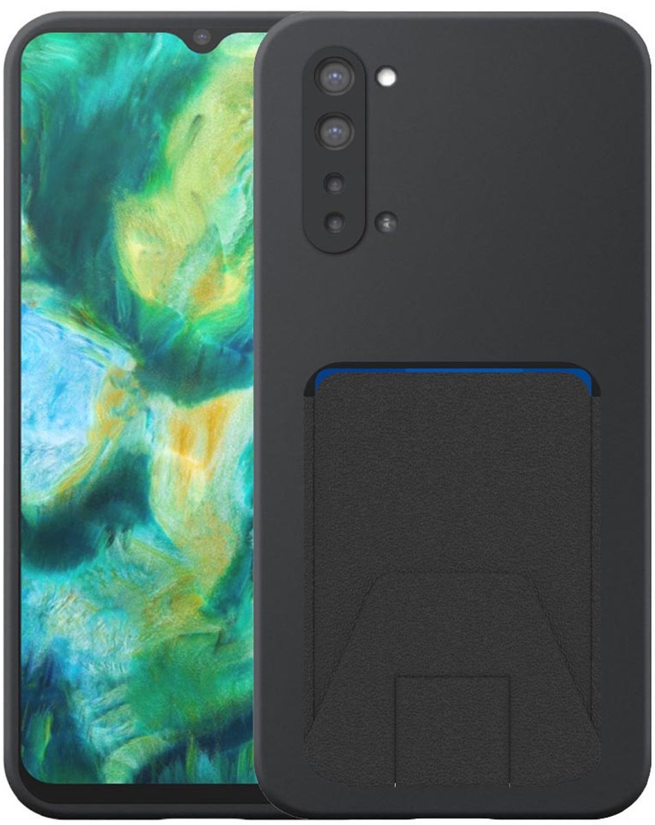 Geschikt voor Oppo Find X2 Lite Telefoonhoesje met Verstelbare Leren Pasjeshouder - Flexible Back Cover Case Siliconen TPU with Adjustable Leather Cardslot - Zwart - Smartphonica geschikt voor Oppo Find X2 Lite