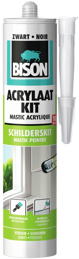 Bison Acrylaatkit Universeel zwart koker 300 ml - afdichtingskit voor het afdichten van voegen, naden, kieren en scheuren, overschilderbaar, strak afmesbaar