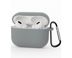 Hoesje - Geschikt voor Apple Airpods Pro 3 - met Clip - Siliconen Hoes - Silicone Case Cover - Grijs