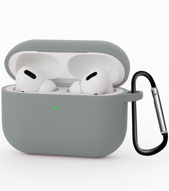 Hoesje - Geschikt voor Apple Airpods Pro 3 - met Clip - Siliconen Hoes - Silicone Case Cover - Grijs
