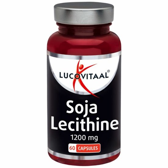Lucovitaal Soja Lecithine 1200 mg 60 capsules in rode pot.