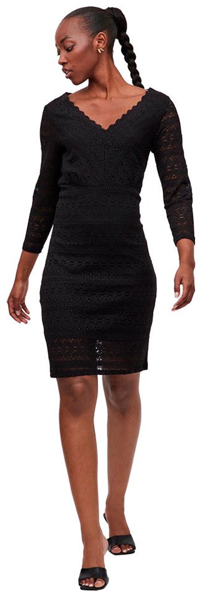 Vila Chikka Lace Lang Mouw Jurk Zwart S Vrouw