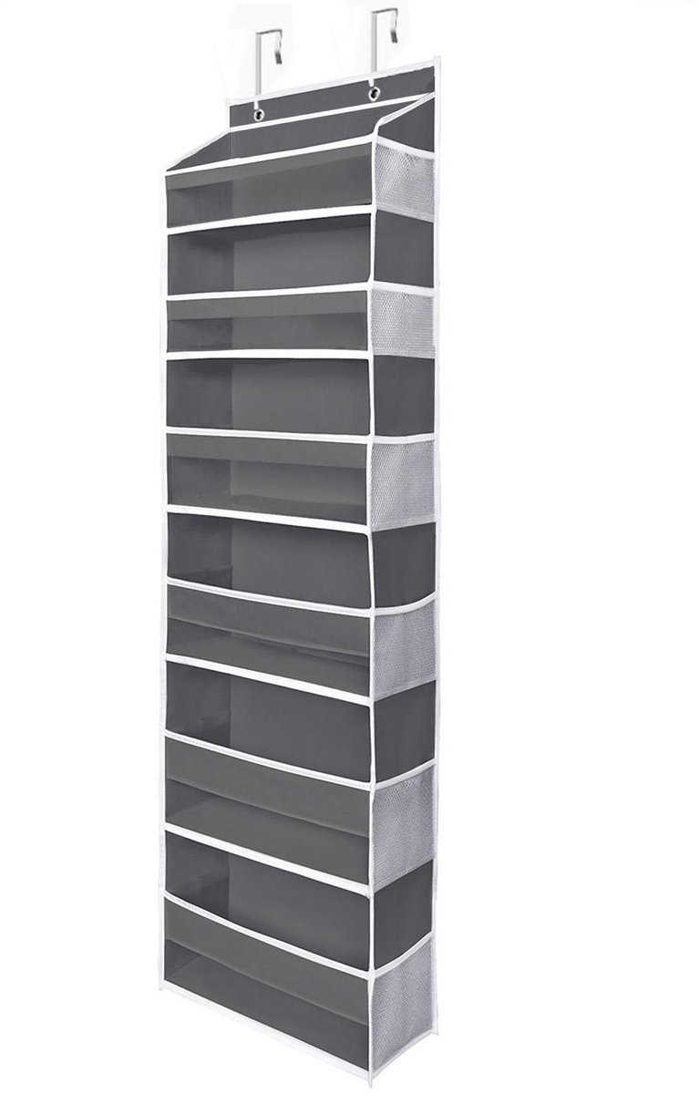 38x17x150cm-Deur Organizer – Hangende Opbergkast met 6 Grote Vakken en 12 Mesh Zakken – Opvouwbaar en Stevig – Geschikt voor Slaapkamer, Badkamer en Kinderkamer