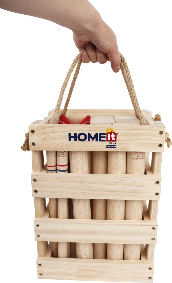 Home It® Kubb Vikingschaakset voor buiten, van FSC-rubberboom met koning, 10 kubbs, 6 werpstokken en markeringspins, robuuste draagtas voor tuin en outdoorspele — afbeelding 2