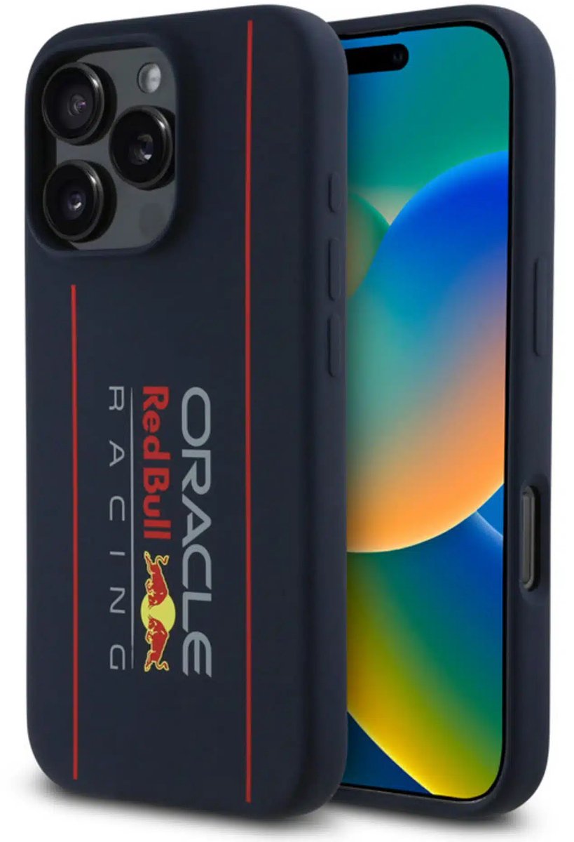 Red Bull Racing Silicone Oversize Vertical Logo Back Cover hoesje met MagSafe voor Apple iPhone 15 Pro Max - Donkerblauw