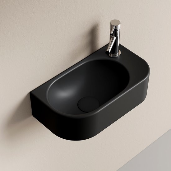 Fontaine WC EMKE - Montage mural - Lavabo Toilettes en céramique - Noir Zwart - 40 x 21,5 x 12 cm - Trou pour robinet à gauche