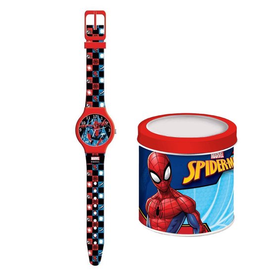 Montre enfant Marvel Spider-Man – Montre analogique avec bracelet en silicone – Dans un emballage métallique de Luxe – Cadeau pour Kids