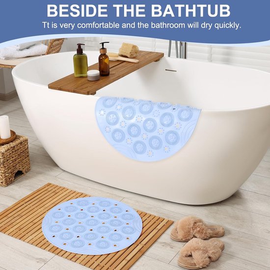 Douchemat - Antislipmat - TPE - Badmat - met Zuignappen - met Afvoergaten - Rond - voor Douche, Badkamer, Badkuipen - 30CM - Blauw