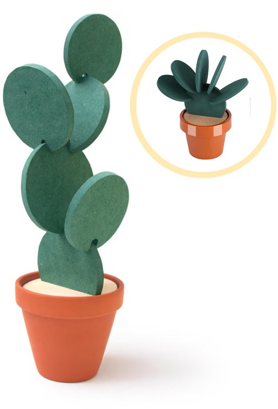 DIVERZA Sous-verres de Verres – Sous-verres – Cactus – Avec support – Vert – 7 pièces – Liège – Hydrofuge –