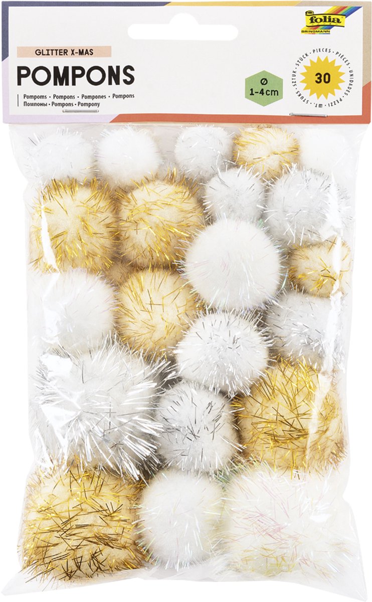Kerstglitterpompons, assortiment maten.