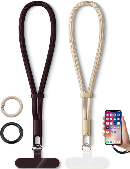 Foto: 2x luxe polsband telefoonkoord met 2 ringen bevestigingsplaatjes kort universeel gsm lanyard keycord strap polsbandje sleutelkoord telefoonketting musketonhaak telefoon koord sleutelhanger keykoord pashouder phone ketting cord