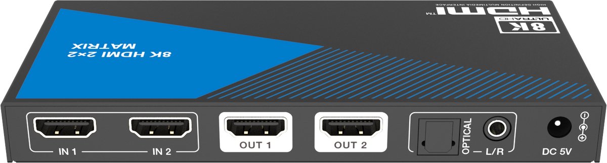 NÖRDIC HDMI Matrix Switch 2x2 - 8K 60Hz - 4K 120Hz - Met Audio Extractor Toslink & AUX - HDMI 2.1 - Met Afstandsbediening