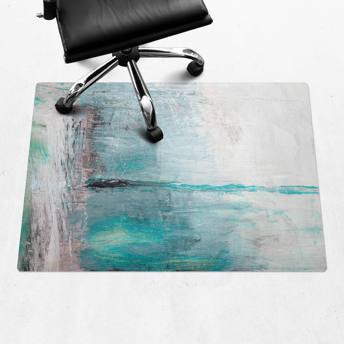 Wallfluent - Vloerbeschermer Abstracte Mist - 100x70 cm - Turkoois Bureau Stoel Mat - Rechthoekig - Mótif Vloerbeschermer-Computer Stoel Mat-Werkplekdecoraties - Organisch marmerpatroon