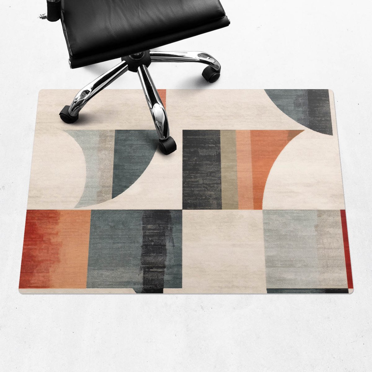 Wallfluent - Vloerbeschermer Geometrische Retrovormen - 100x70 cm - Beige Bureaustoel Vloerbeschermer - Rechthoekig - Vloerbeschermer Groot-Stoel Mat-Werkplekdecoraties - Boho-patroon