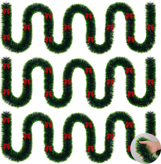 NAIZY Kerstkrans 8M Kunstmatige Groene Dennenkrans met Strik Zachte Garland Kerstmis Als Echt Voor Kerstdecoratie Kerstdecoratie Binnen Buiten, Groen