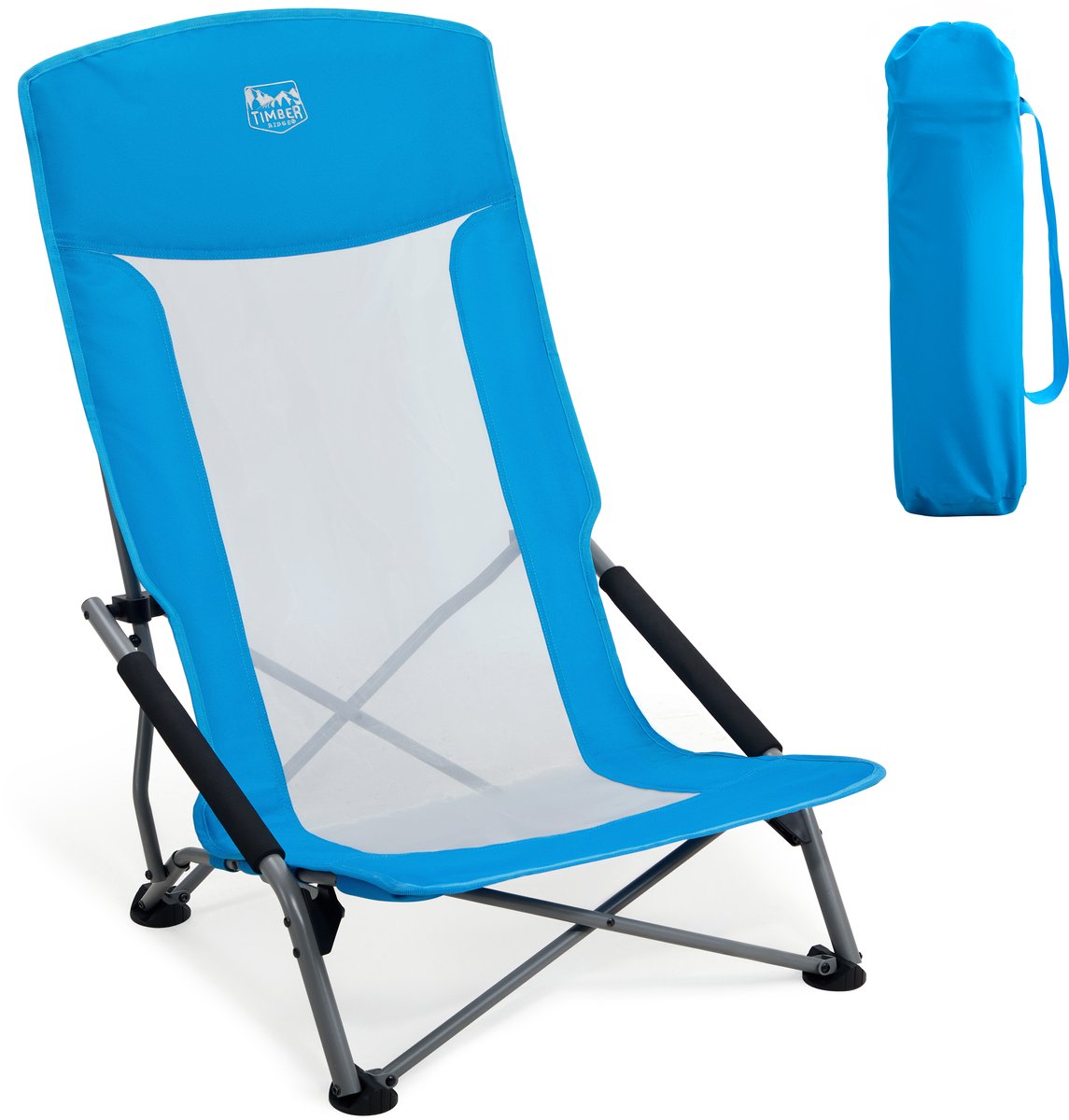 TIMBER RIDGE Strandstoel - Opvouwbaar & Lichtgewicht - 150KG draagvermogen - Hoge mesh rugleuning - Voor strand & camping - Blauw