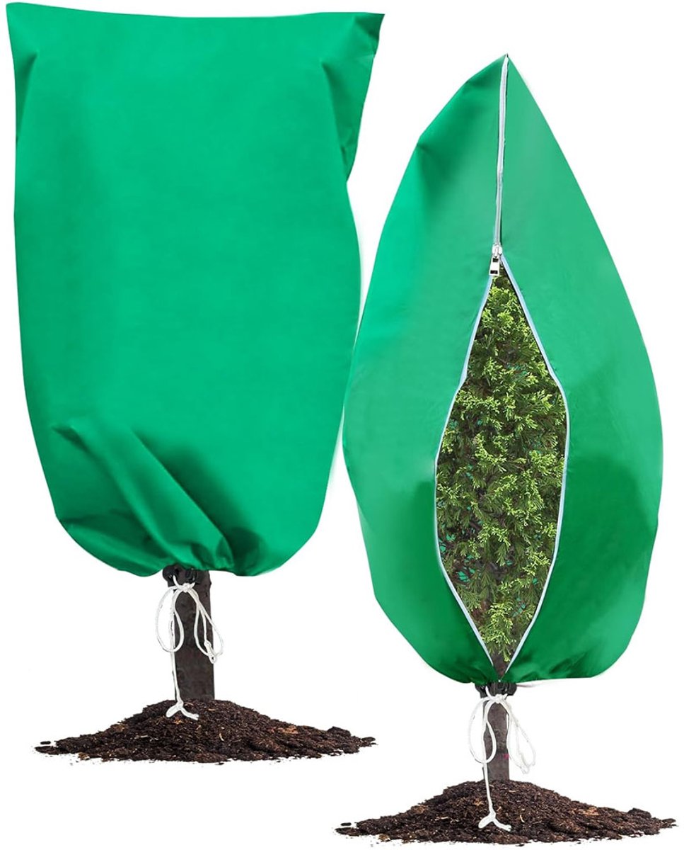 2 stuks winterhoezen voor planten - vorstbescherming voor buiten - 120 cm breed x 180 cm hoog - met ritssluiting en verstelbaar trekkoord - winddichte plantenbeschermingszakken - geschikt voor bomen struiken en bloemperken - groen